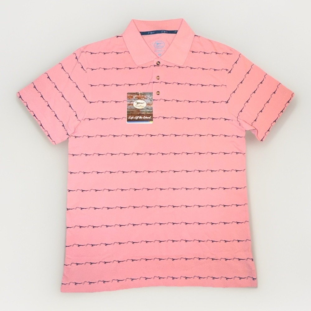 5/25 True Flies Tropical Pink Conch Polo Fishing Shirt UPF 30+ Short Sleeve Med